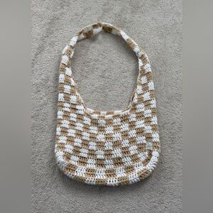Stylish Tan and White Checkered Women's Bag